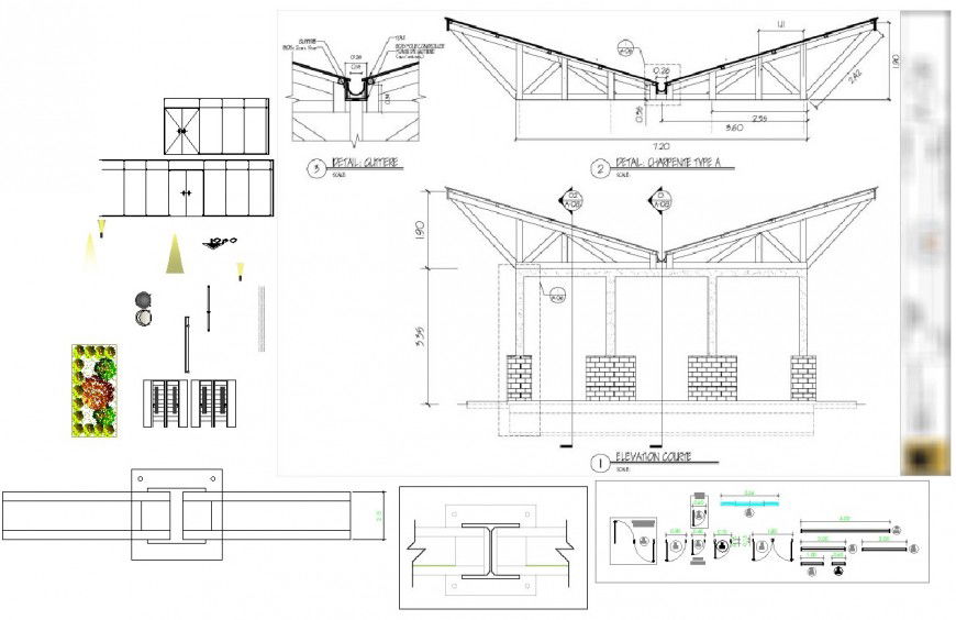 Structural units of roofing block Autocad file