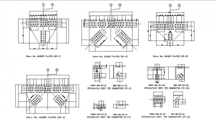 Structural view of bridge connection detail in auto cad file