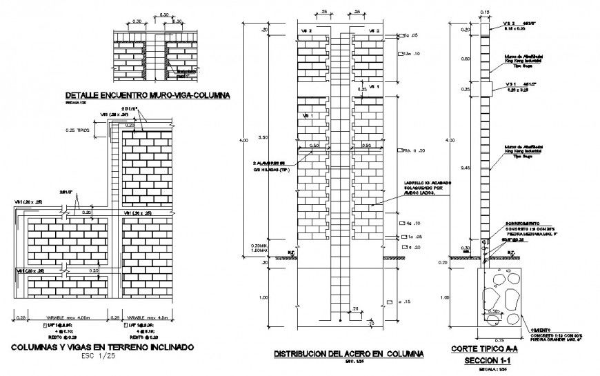 Structure and construction drawing with wall section in dwg file.