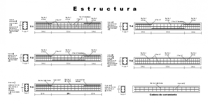 Structure beam Closing chain Top Plan & Side section