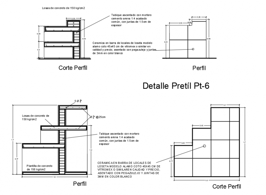 Structure constructive details of bars parapets dwg file