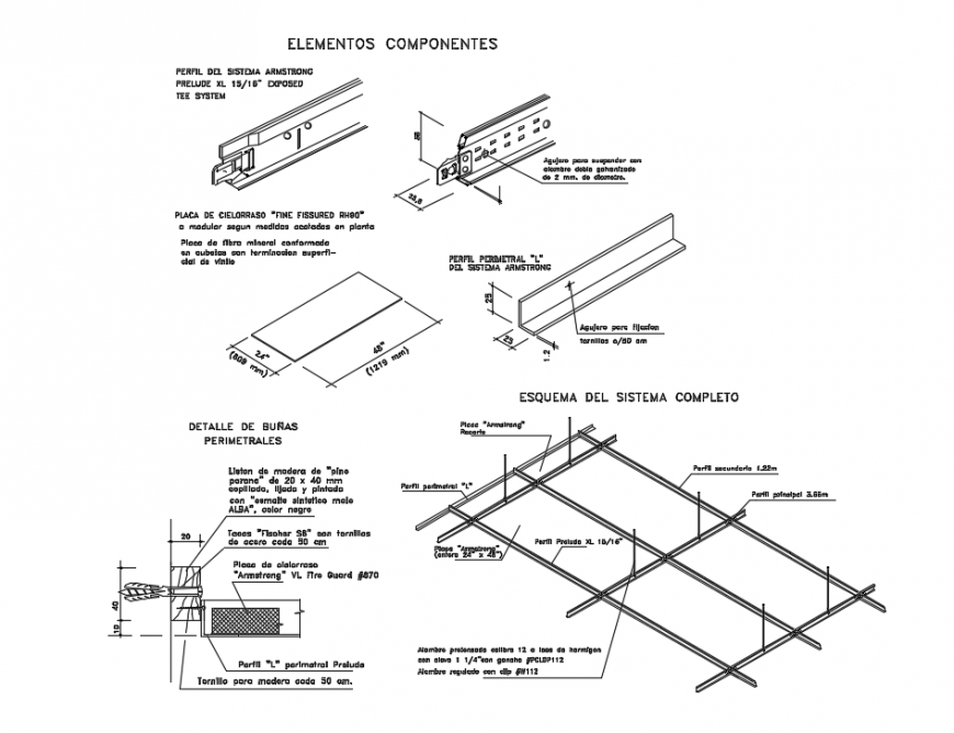 Structure details of Armstrong ceiling of house dwg file