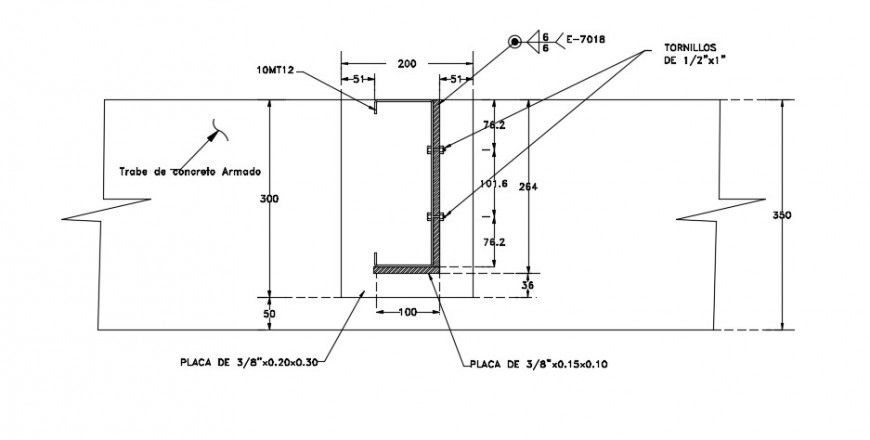 Structure details of embed steel joggle jointing wall dwg file