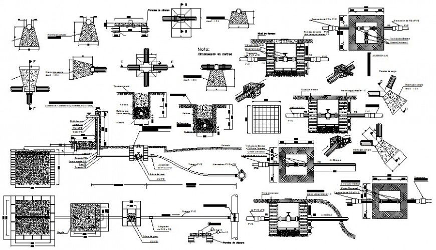 Structure details of plumbing units section autcad file