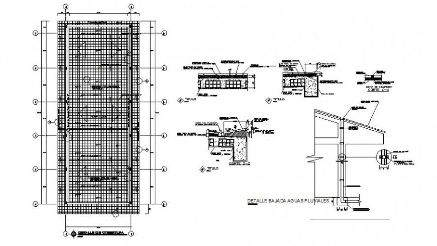 Structure details of roof, doors and windows installation dwg file
