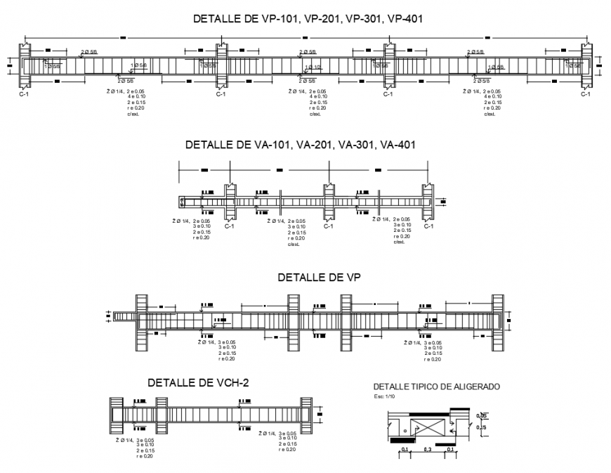 Structure details with column and beam with dimensions dwg file