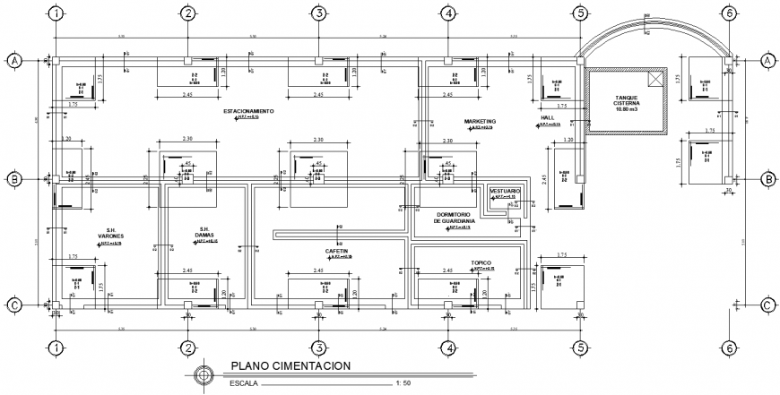 Structure drawing of office in dwg file.
