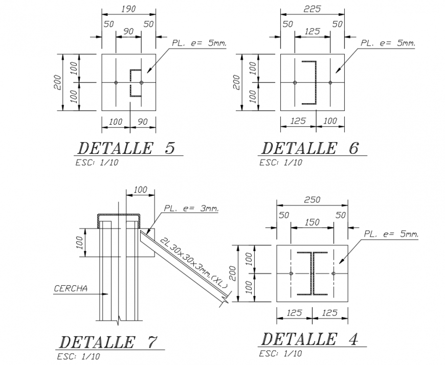 Structure for channel and bar detail view dwg file