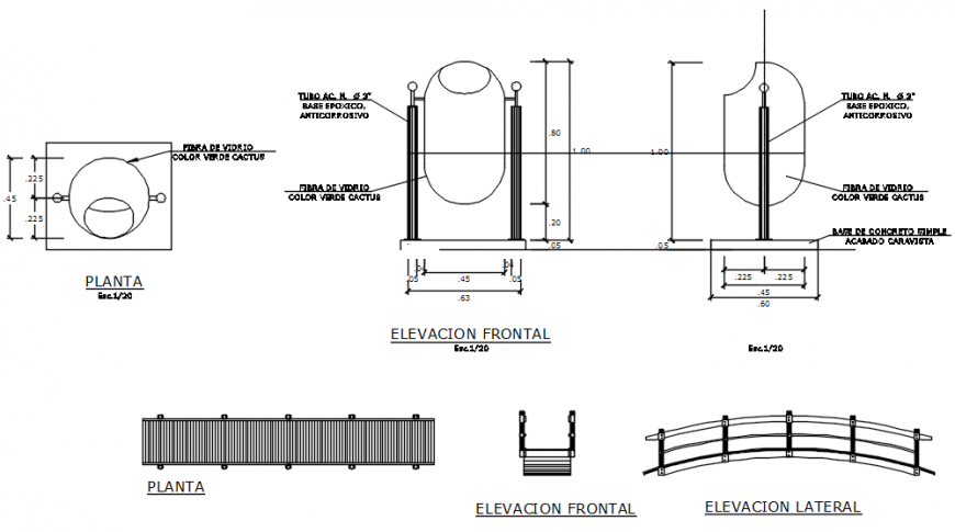Structure of basket and bridge plan with its detail of elevation auto cad file