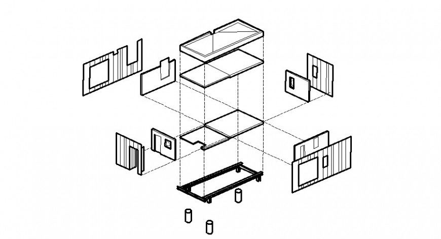 Structure of cabin with isometric view in auto cad