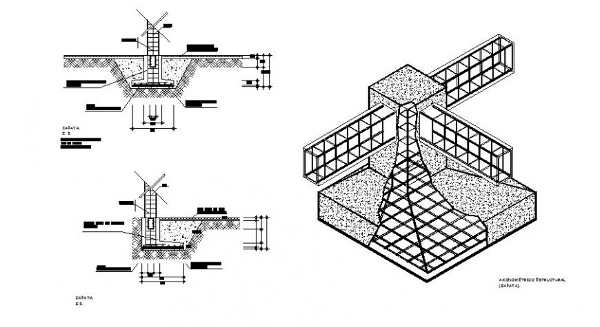 Structure of shoulder arm elevation and isometric view in auto cad