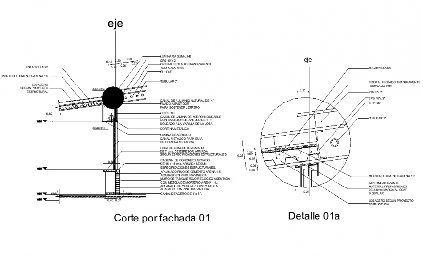Structure sectional layout of roof detail 2d view layout dwg file
