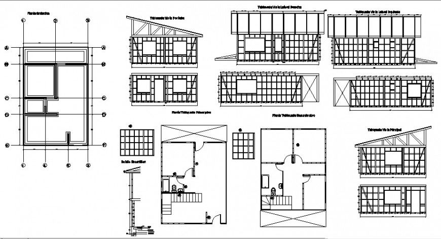 Structure view of house plan and elevation in auto cad
