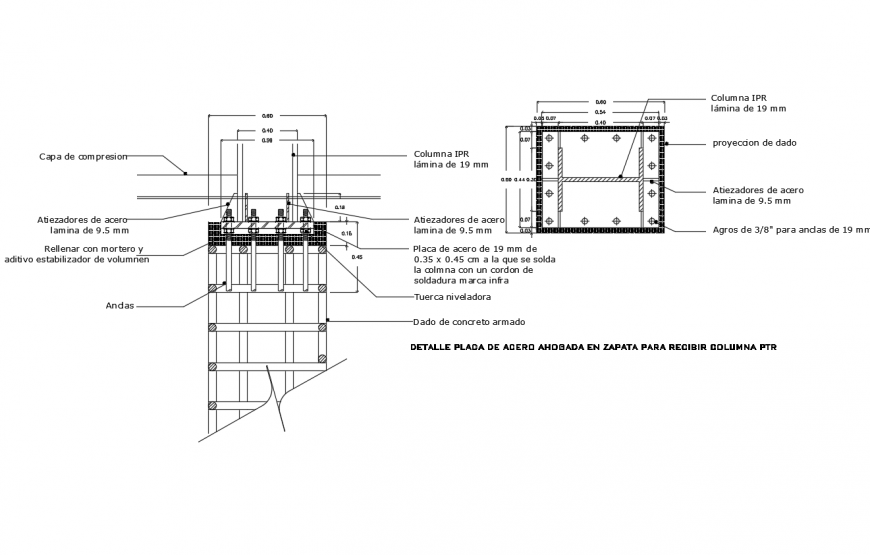 Structure view of I beam mounting view with column plan and elevation dwg file