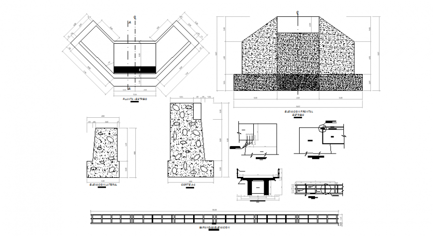 Structure working drawing of Bridge in dwg file.