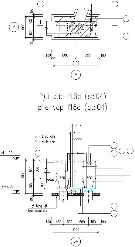 stub bar and pile cap layout.