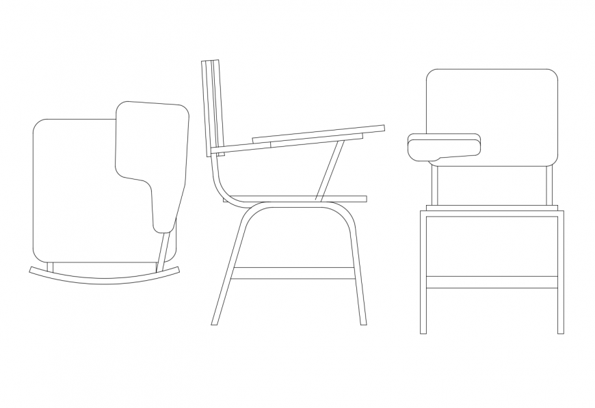 Student desk chair all sided elevation block cad drawing details dwg file