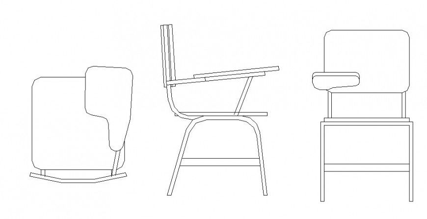 Student desk type chair all sided elevation block cad drawing details dwg file