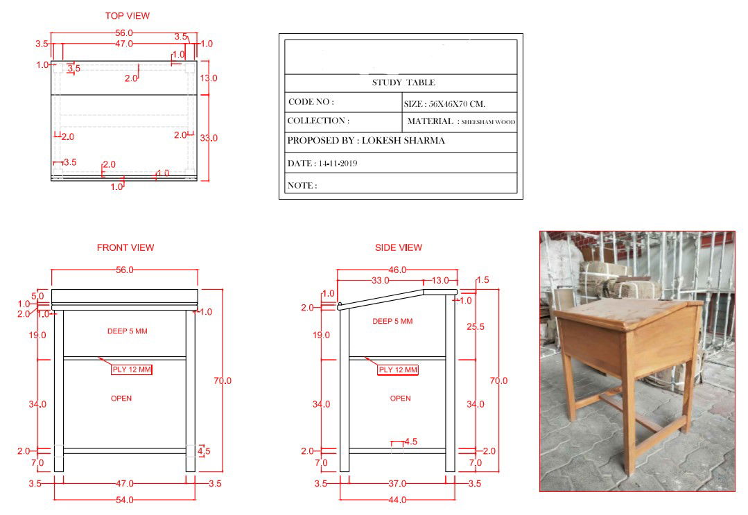study table 56x46x70 cm for Section Drawing PDF File