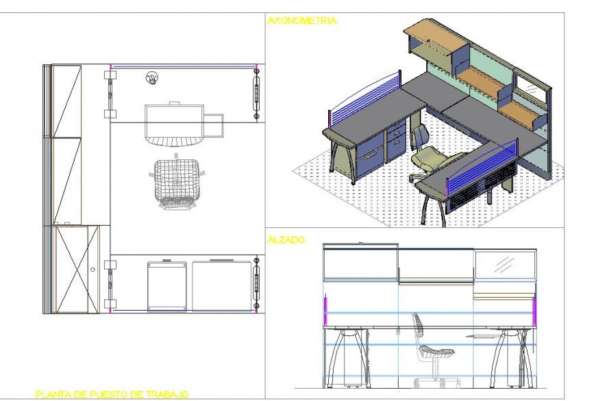 Study table layout plan drawing and 3d image in dwg AutoCAD file.