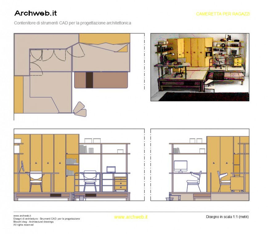 Study Table 2D Plan and Section Layout in AutoCAD Format