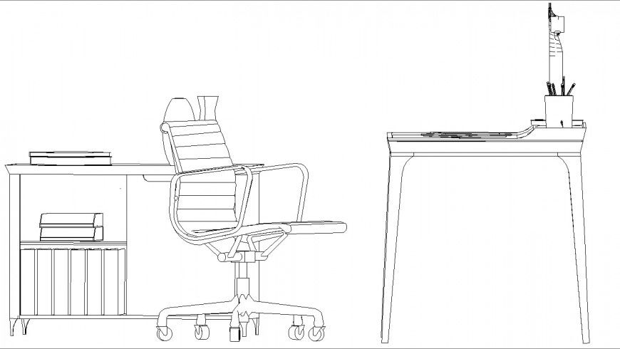Study table side elevation drawing in dwg file.