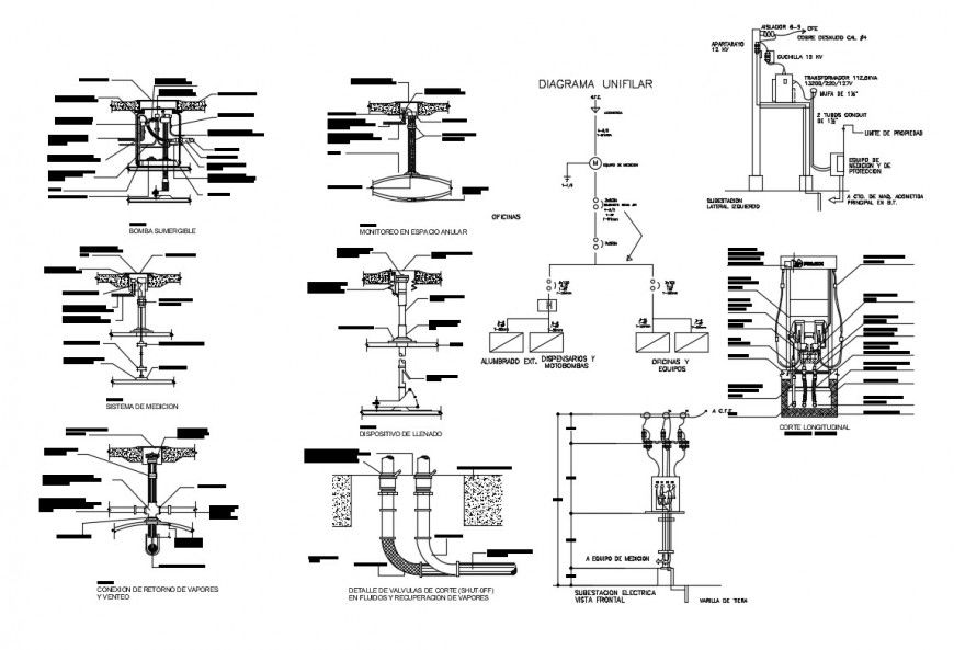 Submersible pump connection and installation details dwg file