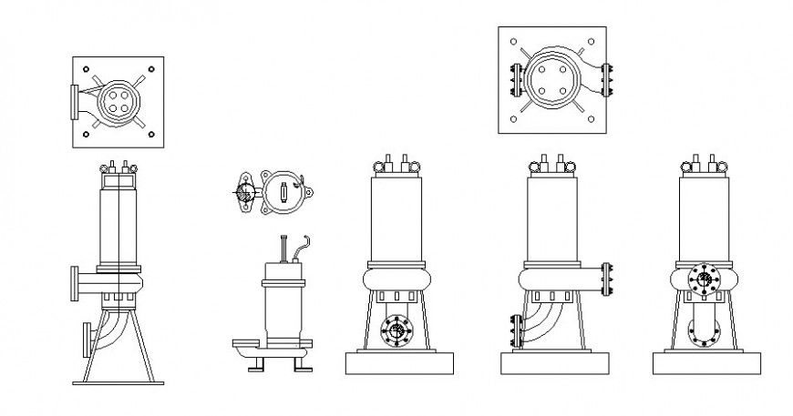 Submersible Pump 2D Elevation and Plan Drawing in AutoCAD DWG file