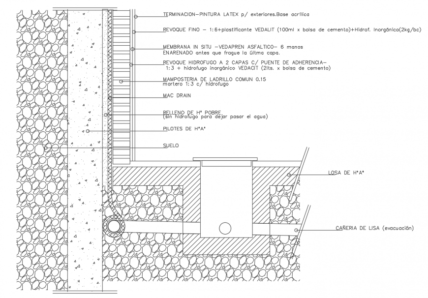 Subsoil with drainage constructive plumbing cad drawing details dwg file