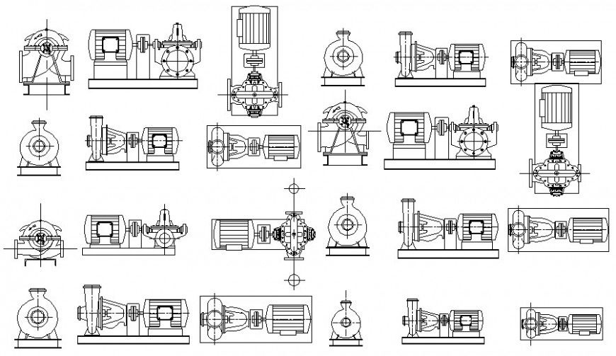 Suction pumps details drawings 2d view autocad file