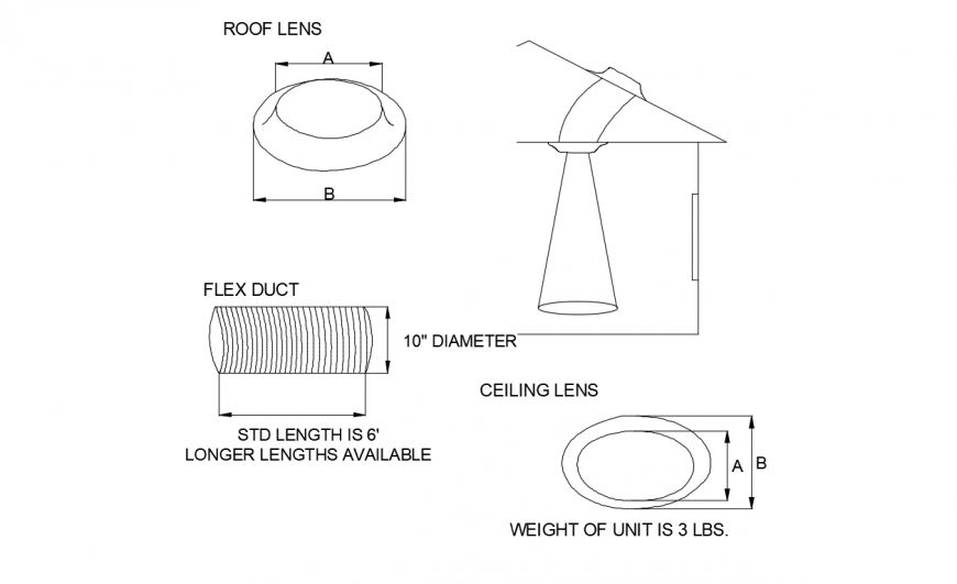 Sun pipe for roof cad drawing details dwg file