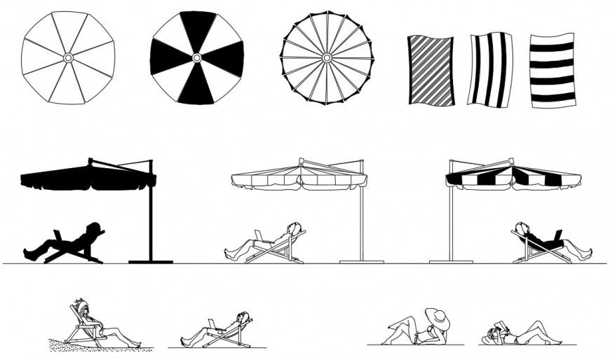 Sun shade umbrella and desk elevation blocks drawing details dwg file