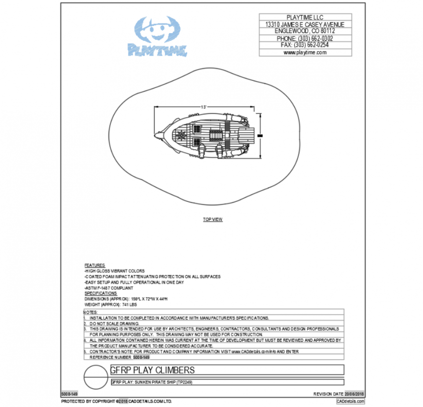 Sunken pirate ship top view cad block design dwg file