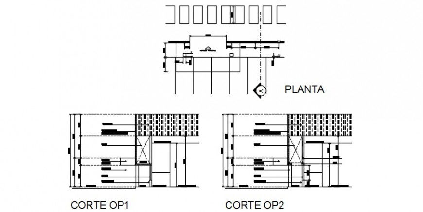 Super market both sided constructive section drawing details dwg file