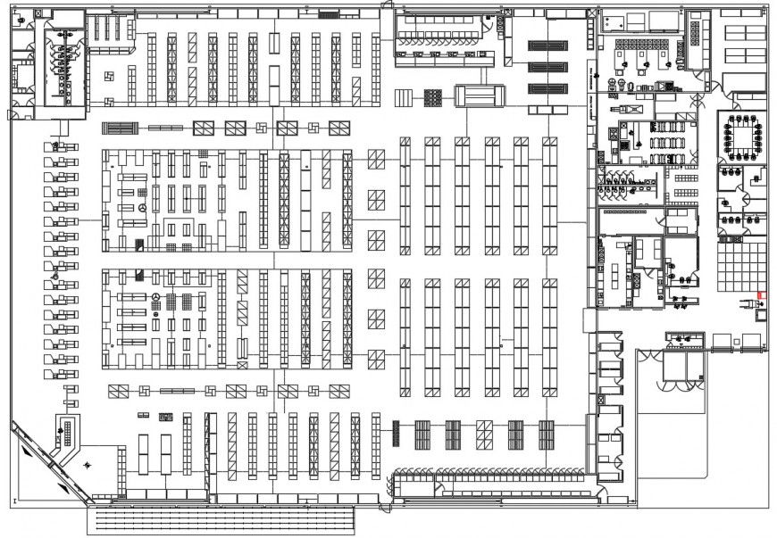 Super market first floor distribution plan cad drawing details dwg file