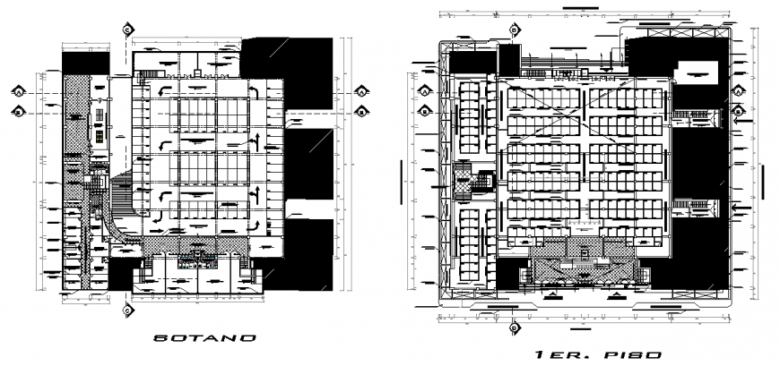 Super market top view construction and architectural plan dwg file