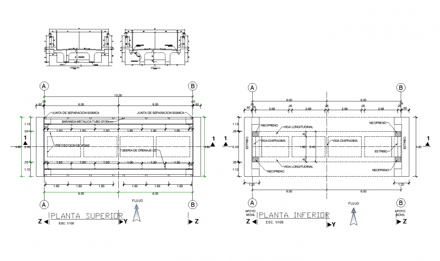 Superior and inferior plan with tube plan with pipe joint dwg file