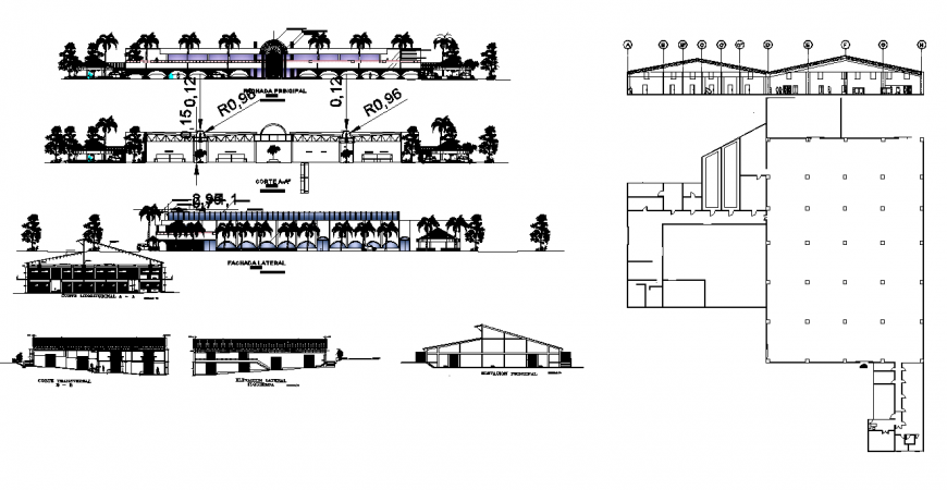 Supermarket building detail elevation 2d view dwg file
