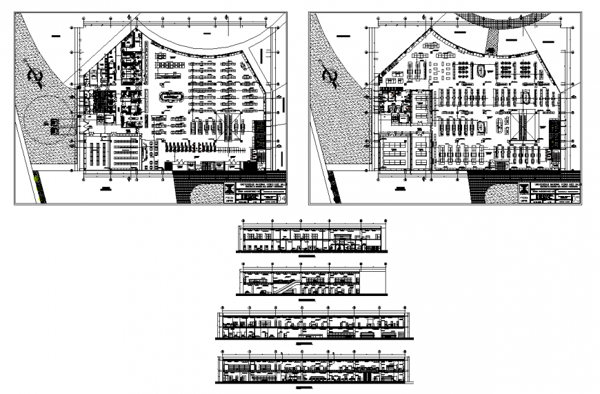 Supermarket building plan and elevation 2d view layout dwg file