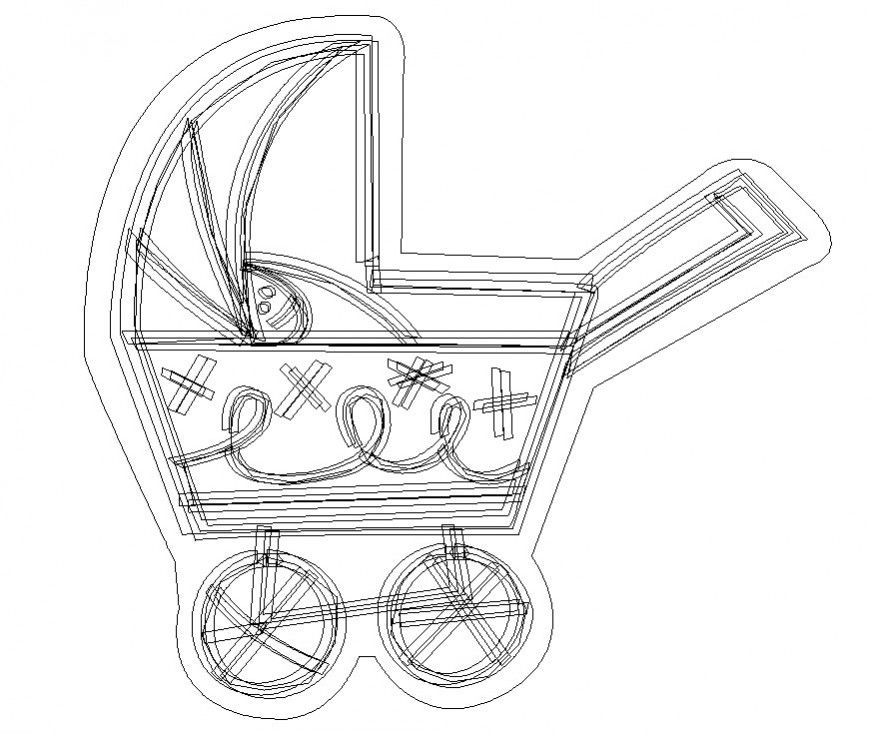 Supermarket shopping cart detail 2d view CAD block layout autocad file