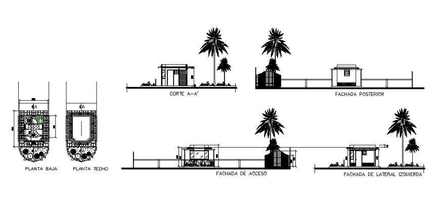 Surveillance box of house elevation, section and plan details dwg file