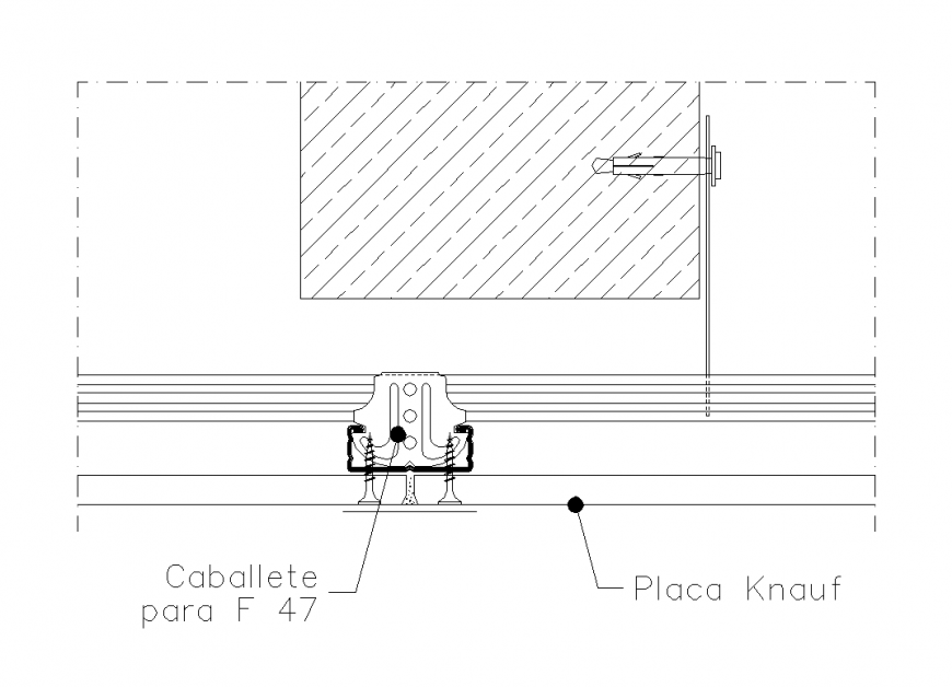 Suspended ceiling detail view with sectional elevation dwg file