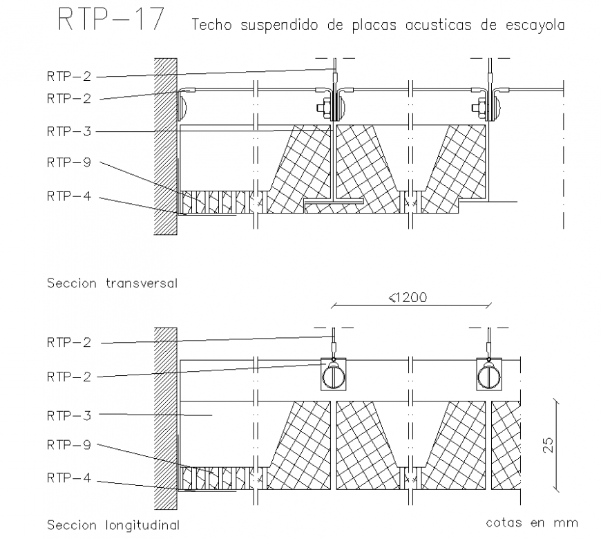 Suspended ceiling of plaster acoustic plates layout file