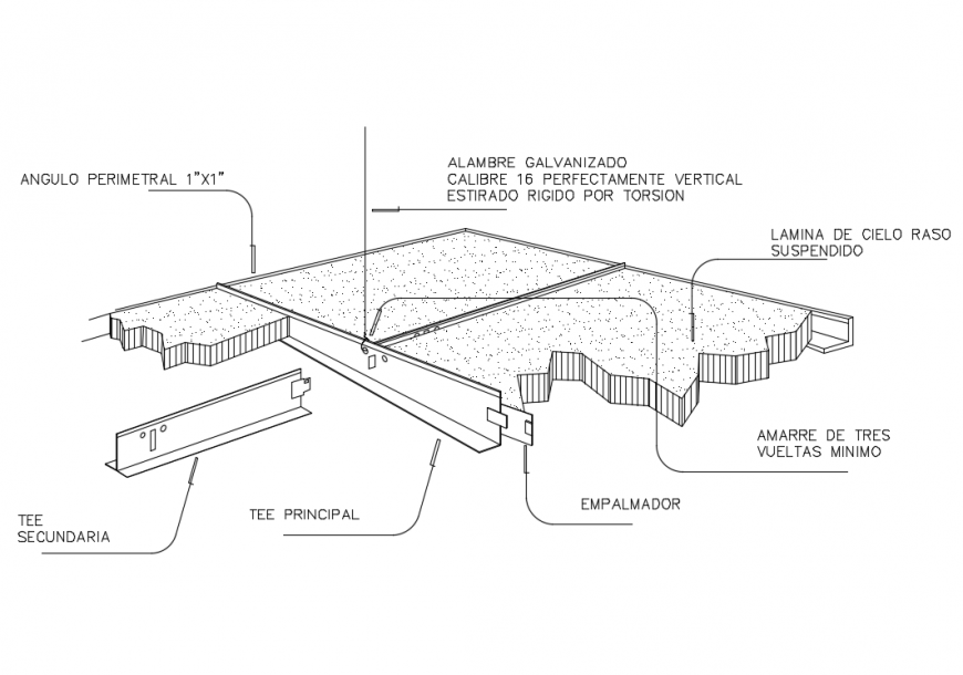 Suspended ceiling structure and construction details dwg file