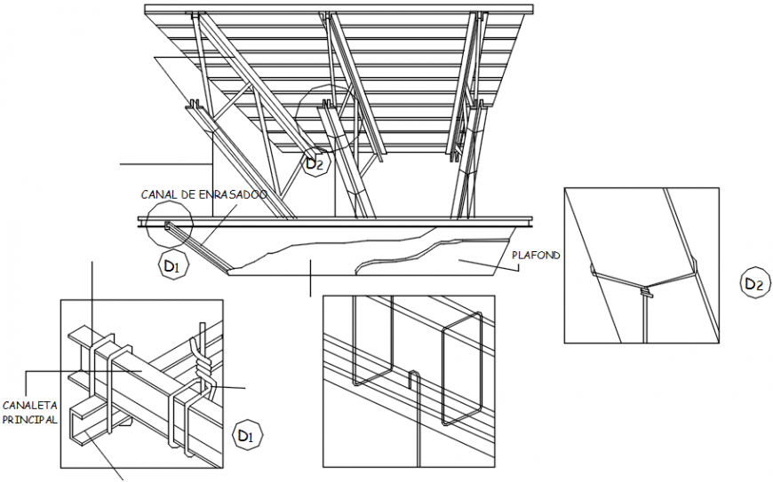 Suspended isometric ceiling constructive section cad drawing details dwg file
