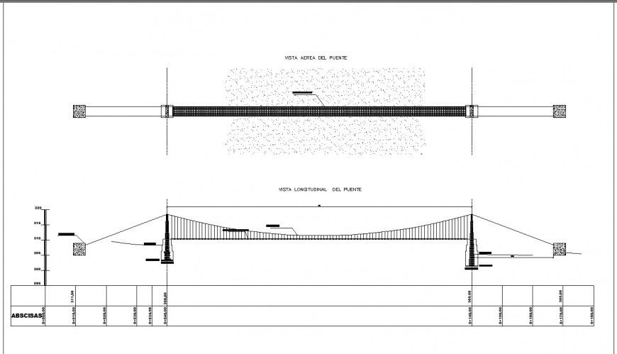 Suspension bridge detail 2d view layout file in autocad format