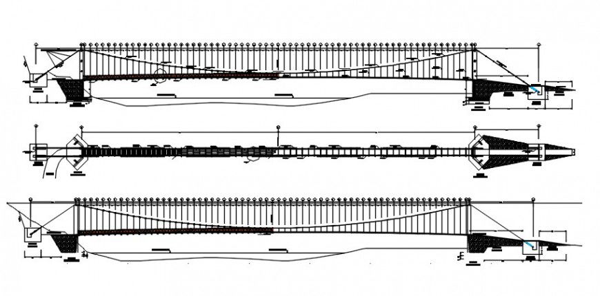 Suspension bridge structure 2d view autocad software file