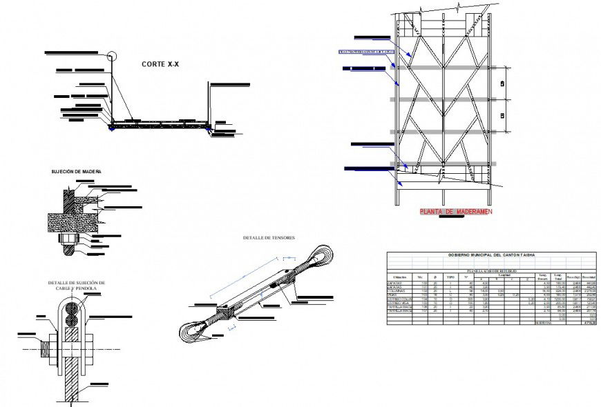 Suspension bridge structure detail 2d view layout plan and section autocad file