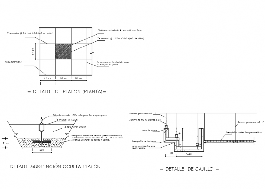 Suspension of ceiling with plafon details dwg file