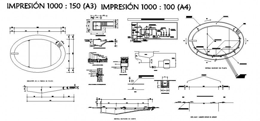 Swimming poll section, plan and construction cad drawing details dwg file